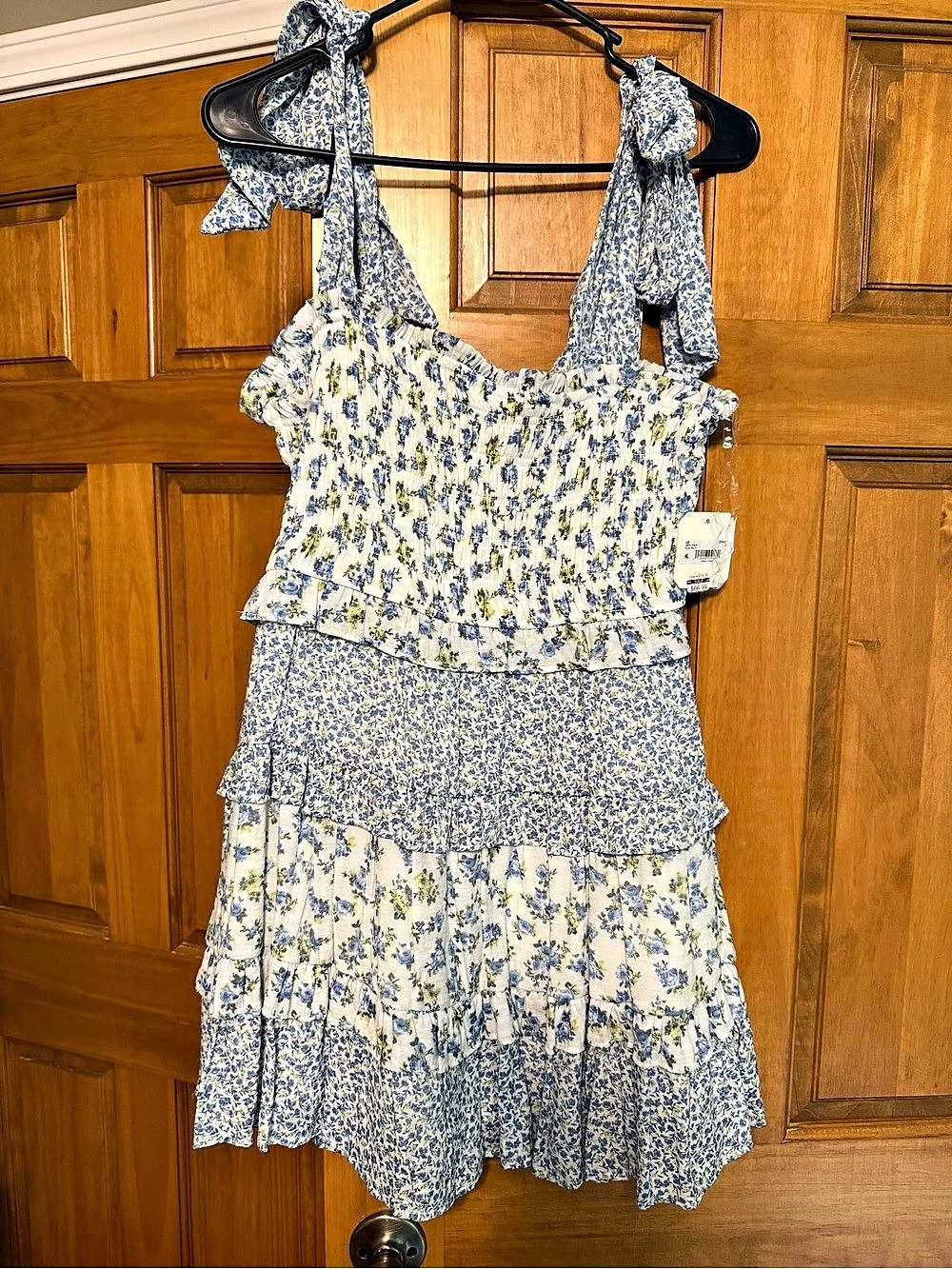 AS Floral Tiered Mini Dress White & Blue Large NWT
